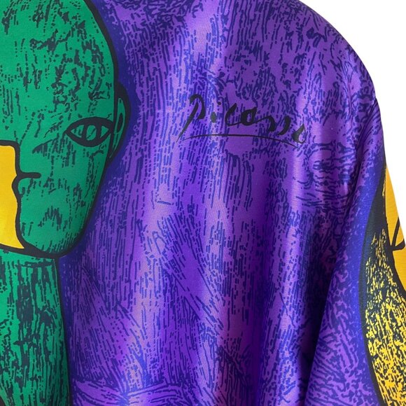 VTG Monaliza High Fashion Large Picasso Satin Jacket Abstract Art All Over Print - Picture 5 of 15